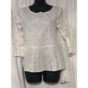 Beautiful ANTHROPOLOGIE Maeve Ruffle White Blue Dot Shirt Long Sleeve size 6
